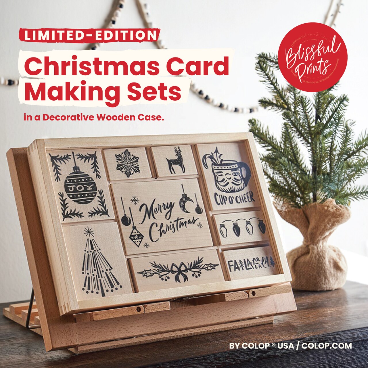 COLOP Blissful Prints ( LIMITED EDITION) Holiday Stamp Set, 9 Piece Giftable Christmas Stamp Set with Decorative Box, Stamps for Christmas Cards, Gift Tags, and Holiday Scrapbooking (Christmas)